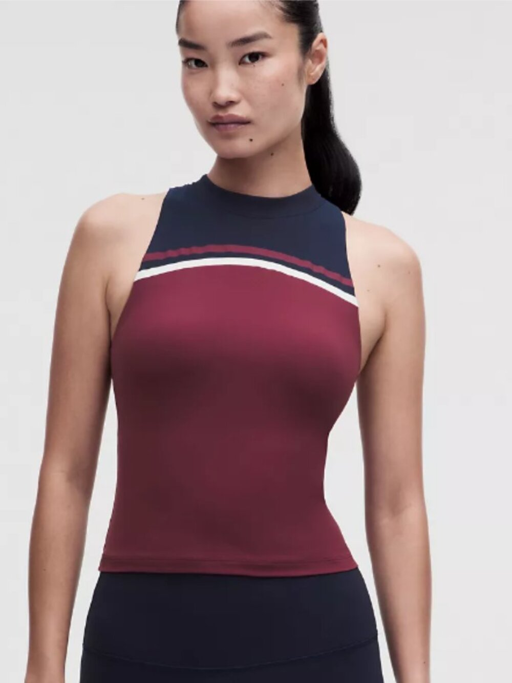 Lululemon Mockneck Shelf Tank Striped Colorblock Athletic Tank Burgundy/Navy XS